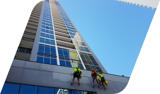 Amalgamated painters working on a retirement village building in South East Queensland